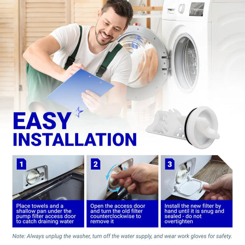 Guide for installing Washer Drain Pump Filter Replacement for GE washing machines with WH23X10029, WH23X10027 model filter.