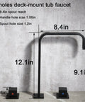 Roman Tub Faucet With 2 Handles Deck Mount High Flow Bath Faucet Matte Black, 360 Degree Rotation, Solid Brass, 3-Hole US Standard