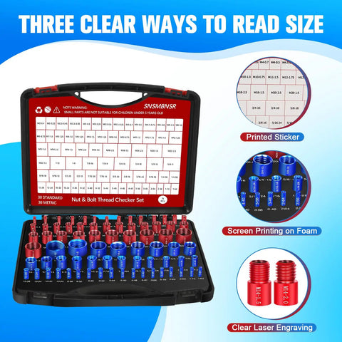 Detachable 76Pcs Thread Checker Set With 38 Standard And 38 Metric Sizes Nut And Bolt Thread Gauge For Quick Size Finder In Tight Spots And Narrow Areas Flexible Handy DIY Tool Kit For Pros And Home Mechanics, case open