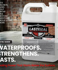 Hardcore Water Based Brick And Concrete Sealer Satin Low Gloss Finish 2 Point 5 Gallon in a white jug on a brick background.