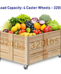 Wooden crate with produce on 2 Inch Rubber Swivel Caster Wheels With Threaded Stem Five Sixteenths By Eighteen One Inch Stem Length Set Of Four Heavy Duty Steel Housing For Cart And Furniture Abrasion Resistant No Mark Rubber Wheels For Smooth Durable Rolling.