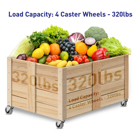 Wooden crate with produce on 2 Inch Rubber Swivel Caster Wheels With Threaded Stem Five Sixteenths By Eighteen One Inch Stem Length Set Of Four Heavy Duty Steel Housing For Cart And Furniture Abrasion Resistant No Mark Rubber Wheels For Smooth Durable Rolling.