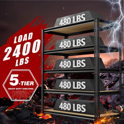 Heavy Duty 5 Tier Adjustable Garage Shelving Rack With Steel Construction And MDF Boards 2400 Lbs Capacity Ultra Sturdy Garage Storage Shelf System For Tools Parts And More, 5-tier steel rack, 36x16x72 in