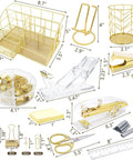 Gold Desk Organizer Set With 13 Pieces Of Office Accessories Including Acrylic Stapler, Tape Dispenser, Staple Remover, and more.