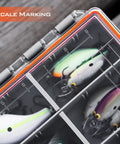 HyperSeal Waterproof Tackle Box With Removable Dividers For 3600 And 3700 Trays showing scale markings and organized lures.