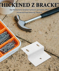 Z Shape Cabinet Corner Brace Bracket iron shelf support with screws and hammer on floor