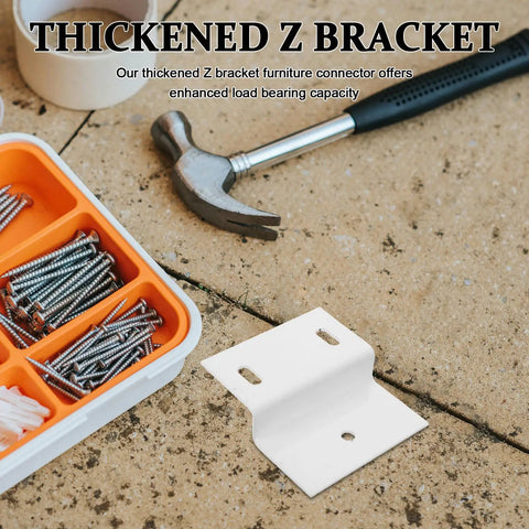 Z Shape Cabinet Corner Brace Bracket iron shelf support with screws and hammer on floor