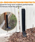 Heavy Duty Fence Post Repair Kit For Leaning Or Broken Wood Posts Anchor Bracket Fits 4 By 4 And 6 By 6 Posts 11 Gauge Steel shown installed
