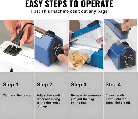 Easy operation steps for 16 Inch Manual Heat Sealer With 8 Adjustable Heat Levels For Plastic Bags Shrink Wrap Bag Sealer