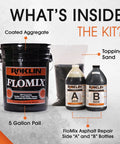 FloMix Rapid Asphalt Repair Kit For Driveways And Floors Quick Drying Spall Filler Crack Sealer No Fuss Easy Apply Black 5 Gallon Kit contents