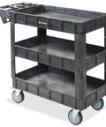 Beefed Up Heavy Duty Utility Cart On Wheels, 40 By 17 Inches, 550 Lb Capacity, Three Tier Rolling Cart With Four 5 Inch Swivel Casters