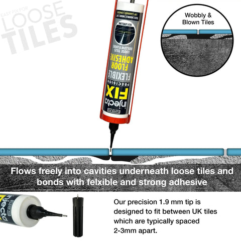 Extra Strength Floor And Tile Adhesive For Loose Or Hollow Tiles And Squeaky Wood Floors, All In One Repair Solution With A 5/64 Inch Stainless Steel Injection Tip And Anti Clog Cap, 10.1 Fl Oz side view