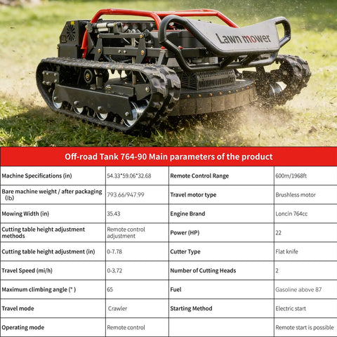 Heavy Duty Remote Control Lawnmower With A Muscle 27Hp Gas Engine And 48V Brushless Drive For Smooth All Terrain Trimming Across Big Yards Featuring A Solid 35 Inch Cut Width And Hassle Free Height Adjustments