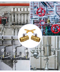 Beefy Brass Ball Valve, 1-1/4 Inch Full Port NPT Female to Female for water shut off in plumbing systems, industrial setting background.