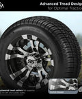 Warlock Black And Machined 10 Inch Golf Cart Wheel And Tire Kit With 205/50-10 Low Profile Tires Pre Mounted On Aluminum Rims