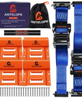 Beefy Heavy Duty Wheel Chock And Tie Down Kit With 4400Lb Break Strength Trailer Tire Straps for ATV UTV and Mower E Track System