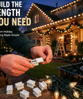 Person connecting wires using Badass 50 Pack Of Spt-1 Vampire Plugs For Christmas Light Wire Connectors And Diy Splice Cords Indoors Or Outdoors Powers Up String Lights With Zero Hassle In Bright White.