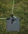 Top view of Durable Steel Golf Swing Plane Trainer Plate With Alignment Stick Holder, Portable Practice Aid for outdoor use.