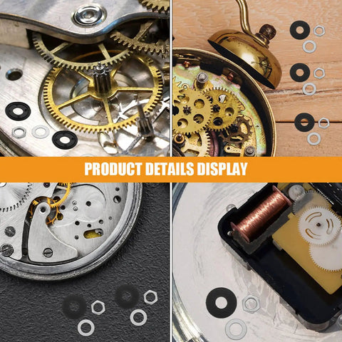 Must-Have Do It Yourself Quartz Clock Nuts And Washers Kit For Wall Clocks Assembly Fixing Hardware Set Replacement Parts For Clock Repair Multipurpose Clock Repair Tools And Accessories Easy Install Durable Clock Mechanism Hardware, assorted black and silver washers