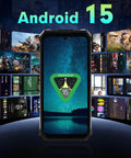 Ultra Rugged Unlocked Android 15 Powerhouse Packed With Massive 10000mAh Battery And Kickass 128dB Speaker Ironclad Waterproof Cellphone Featuring 50MP Camera Dual Sim Ready Plus Built In Flashlight For Weekend Getaways displaying Android 15 interface.