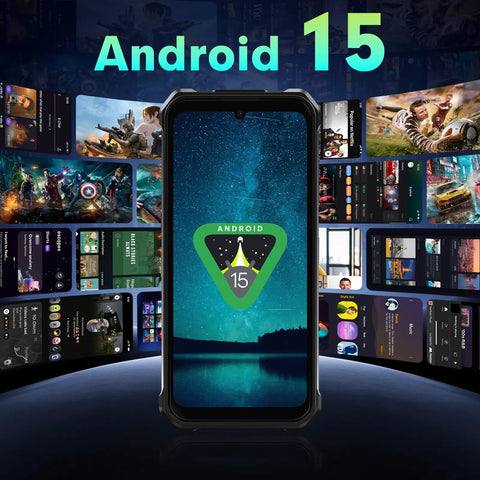 Ultra Rugged Unlocked Android 15 Powerhouse Packed With Massive 10000mAh Battery And Kickass 128dB Speaker Ironclad Waterproof Cellphone Featuring 50MP Camera Dual Sim Ready Plus Built In Flashlight For Weekend Getaways displaying Android 15 interface.
