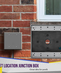 Weatherproof Two Gang Outdoor Electrical Box With Three Half Inch Threaded Outlets Die Cast Metal Enclosure Protects Against Moisture Dust And Insects Ideal For Outdoor Receptacles And Switches mounted on brick wall