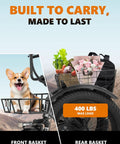Powerful Three Wheel Electric Trike With 1200W Motor And 624Wh Removable Battery 18x3.0 Fat Tires Foldable Step Through Frame Up To 65 Miles Range 18 MPH Pedal Assist Black For Daily Commutes And Light Hauling, front and rear baskets