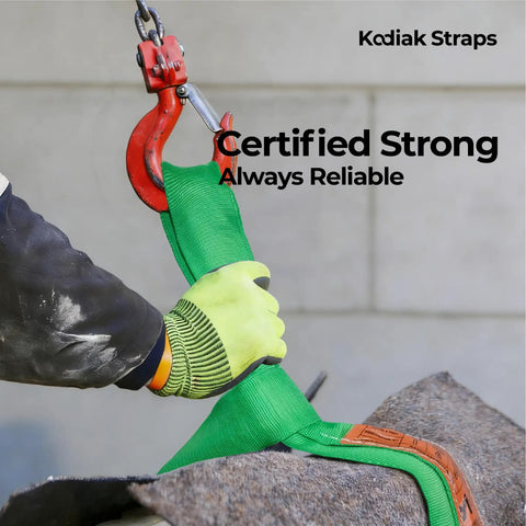 Endless Round Sling Lifting Strap 3 Feet Long Polyester Heavy Duty Rigging Sling For Hoisting Moving And Towing 2600 Lbs Vertical Capacity ASME B30 13 OSHA Compliant 1 Pack, green sling on hook
