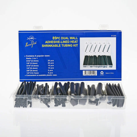 85 Piece 3 to 1 Dual Wall Adhesive Lined Heat Shrink Tubing Kit for Wires and Cords in plastic case