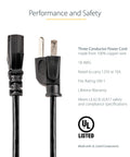 10 Ft Computer Power Cord NEMA 5-15P To C13 For Home Office Desktop Setup Printers PC Monitors 18 AWG 125V 10A Black Replacement Cable UL Listed