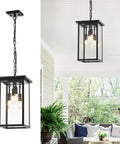 8 Inch Modern Black Exterior Lantern Pendant Light With 3 Lights, Acrylic Bubble Glass Shade, Industrial Hanging Cage