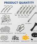 Heavy Duty One Eighth Inch Wire Rope Kit 165FT Stainless Steel Cable With M5 Turnbuckles, Hooks, Clamps, Thimbles And Carabiners components