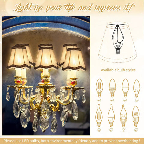 Chandelier with 10 Pack European Mini Lamp Shades For Chandeliers Clip On Fabric Drum Lampshades With Glitter Lace Trim