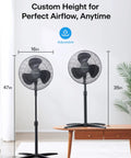 16 Inch Pedestal Floor Fan With 90 Degree Oscillation Three Speed Settings Adjustable Height for home use, black