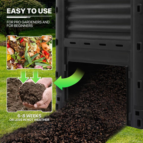 80 Gallon Large BPA Free Outdoor Compost Bin With Rotating Chamber And Sliding Door for garden composting