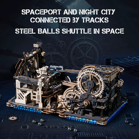 Marble Run Link Pack LG01 For 3D Puzzles Connects Night City And Spaceport 185 Pieces Two Hour Assembly Large 20.28 By 11.93 By 9.41 Inch Layout Add On Accessory For Epic Marble Run Build, wood marble run track with steel balls