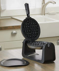 Four Slice Belgian Waffle Maker With Flip Feature For Evenly Cooked Waffles Cool Touch Locking Handle Silver Finish