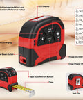 2 In 1 Digital Laser Tape Measure With 196ft Laser Distance And 16ft Manual Tape USB Rechargeable For Long Distance Measuring On Job Sites Home Renovation And Warehouses, black red body