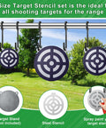 Five Piece AR500 Steel Target Set For Shooting, 3, 4, 6, 8, And 10 Inches Gong Targets With Stand Kit hanging outdoors