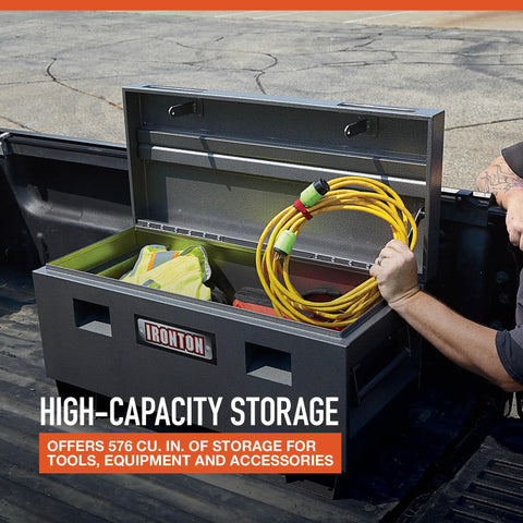 Tough As Nails Lockable Tool Box For Job Sites Built From Solid Carbon Steel With High Security Anti Pry Design And Rugged Gray Finish Keeps Gear Locked Down Secure On Demanding Construction Worksites Daily
