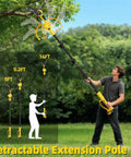 Man using 4-In-1 Electric Pole Saw With 9.2 Ft Reach, 6-Inch And 8-Inch Cordless Chainsaw to trim tree branches