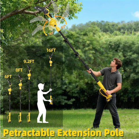Man using 4-In-1 Electric Pole Saw With 9.2 Ft Reach, 6-Inch And 8-Inch Cordless Chainsaw to trim tree branches