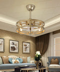 Dope 18 Inch Gold Cage Ceiling Fan With Light Remote Control Fandelier in living room, vintage and industrial style, low profile design