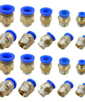 Push-to-connect brass pneumatic fittings, 25-pack, with blue push-in collars for 4/6/8/10/12 mm tube, 1/4 in G male straight