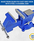 Beefy Six Point Five Inch Combination Vise For Pipe And Bench Work With Swivel Base Cast Iron And Steel U Channel Construction