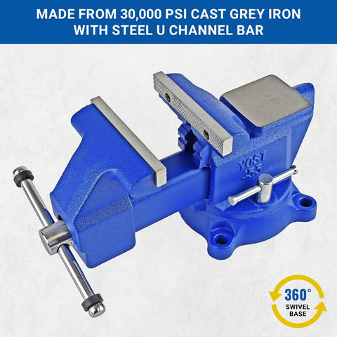 Beefy Six Point Five Inch Combination Vise For Pipe And Bench Work With Swivel Base Cast Iron And Steel U Channel Construction