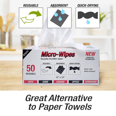 Eurow microfiber cleaning cloths, 50-pack, 12x12 in, yellow, edgeless, reusable with dispenser box.
