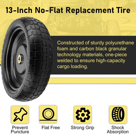 13 Inch Flat Free Wheel Set With 5/8 Inch Bearings And 2.17 Inch Offset Hub For Garden Carts Hand Trucks And Yard Trailers 4.00-6 Solid Tires Replacement For 13 Inch Carts And Similar Vehicles 2 Pack