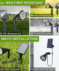 Solar Spot Lights Outdoor 2-In-1 Waterproof LED Landscape Lights Dusk-To-Dawn for Garden Porch Walkway Patio, 4 installation modes