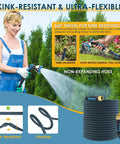 Non Expandable 75 Ft Garden Hose With 10 Function Spray Nozzle Lightweight No Kink Water Hose Durable Leak Proof Construction 360 Degree Swivel Connectors Portable Storage Strap For Easy Yard Cleanup used in garden watering